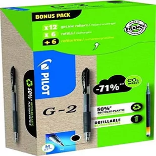 Pilot Greenpack G-2 żel, 0,7 mm, czarny, 12 długopisów i 12 wkładów - Długopisy - miniaturka - grafika 1