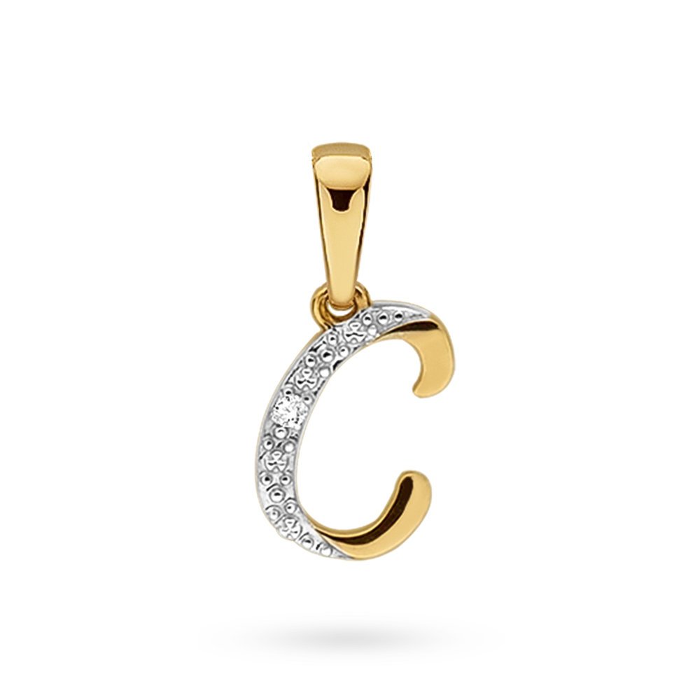 Złota zawieszka wisiorek literka litera C z brylantem dwa kolory złota pr. 585