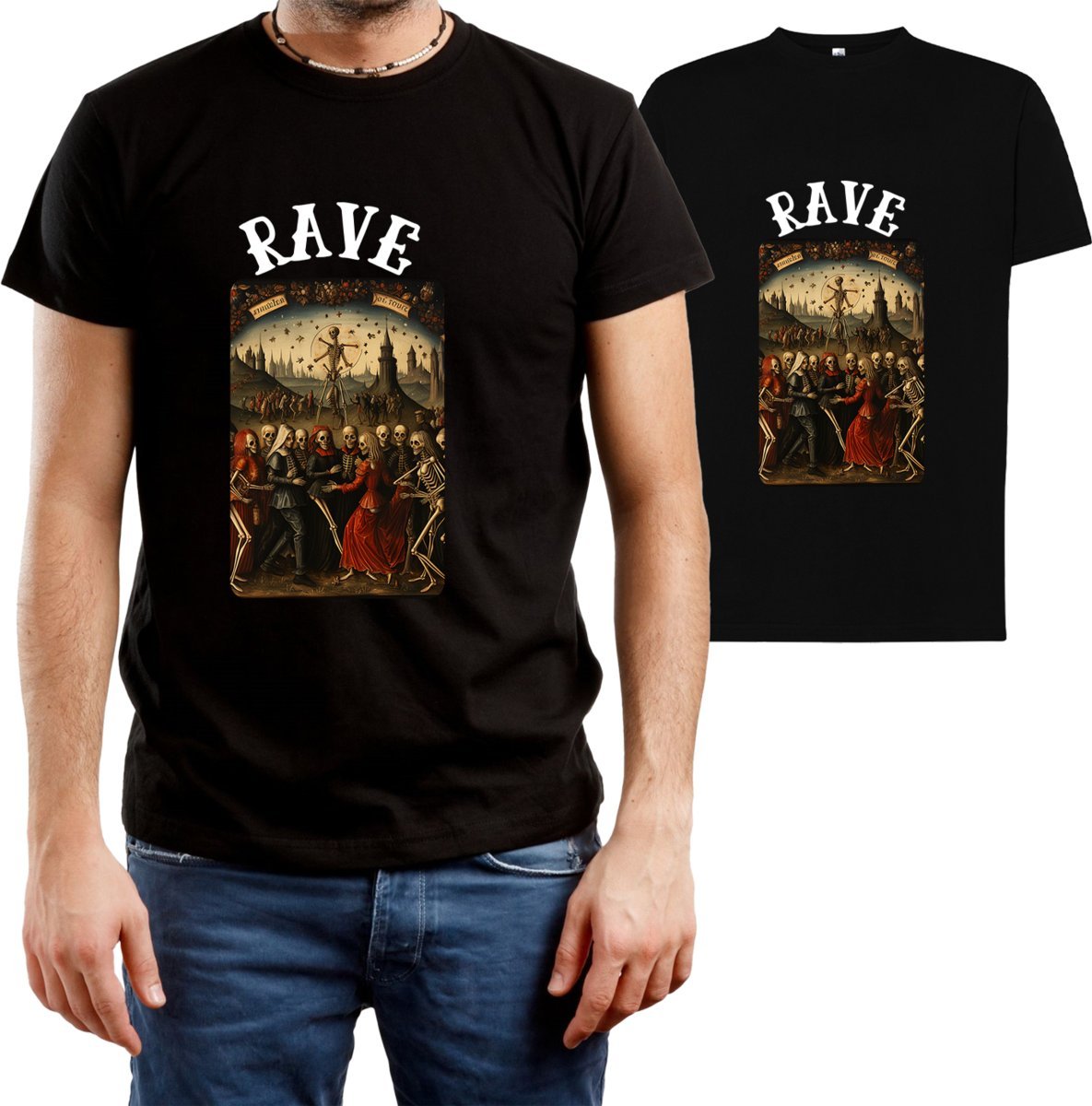 T-Shirt Męski Z Nadrukiem Rave Techno Impreza Koszulka Czarna R-3Xl A362