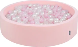 KiddyMoon KiddyMoon Suchy basen okrągły z piłeczkami 7cm 120x30 różowy: pudrowy róż-perła-transparent 120x30/1000piłek Zabawka basen piankowy - Suche baseny - miniaturka - grafika 1
