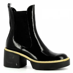 Czarne sztyblety na grubej podeszwie z żółtym elementem CARINII - Carinii - Botki damskie - miniaturka - grafika 1