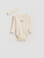 Komplety dla niemowląt - Reserved - Bawełniane body z opaską - złamana biel - miniaturka - grafika 1