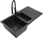 Zlewozmywaki z baterią - Mexen Matias zlewozmywak granitowy 1,5-komorowy z ociekaczem i baterią kuchenną Aster, czarny/srebrny - 6502-73-73450-70-B - miniaturka - grafika 1