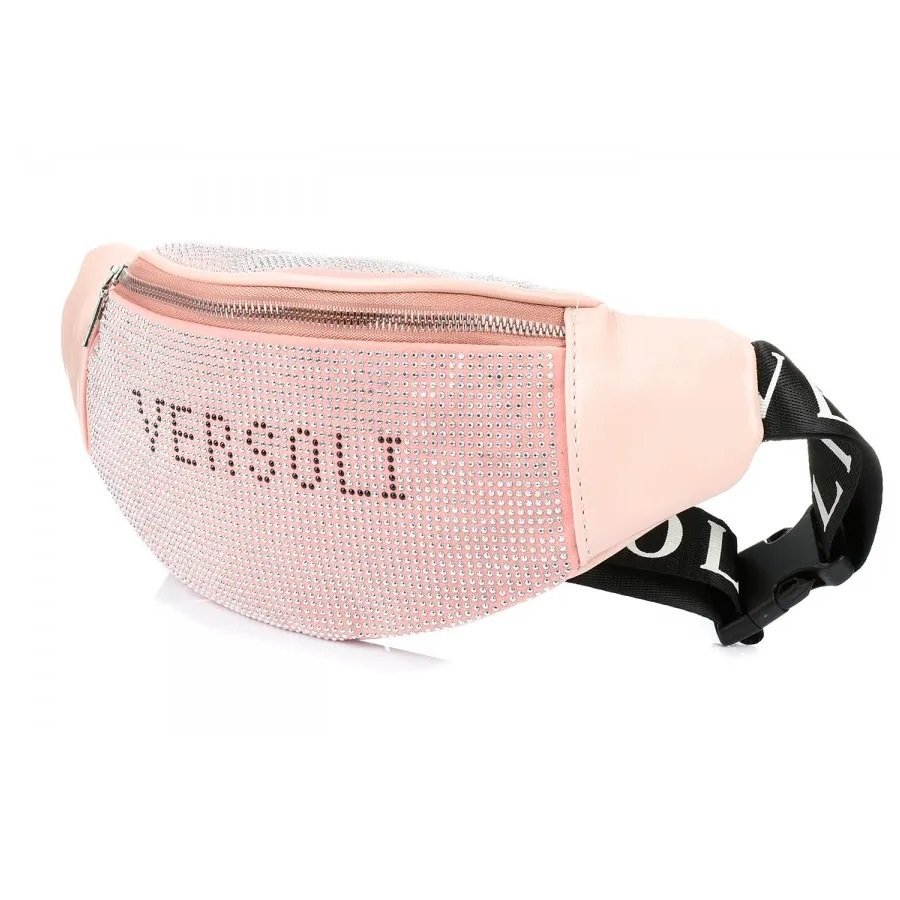 Nerka Saszetka Damska TOREBKA DUŻA Pojemna z Paskiem Kryształki Różowa
