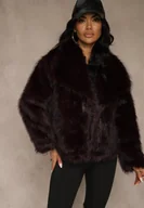 Płaszcze damskie - Bordowa Kurtka Futrzana Ozdobiona Kołnierzem Avelire - miniaturka - grafika 1