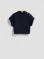 Bluzki damskie - Reserved - Bluzka z ozdobnymi guzikami - granatowy - miniaturka - grafika 1