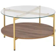 Ławy i stoliki kawowe - BELIANI Stolik kawowy złoty z ciemnym drewnem szklany blat metalowa rama z półką okrągły nowoczesny design - miniaturka - grafika 1