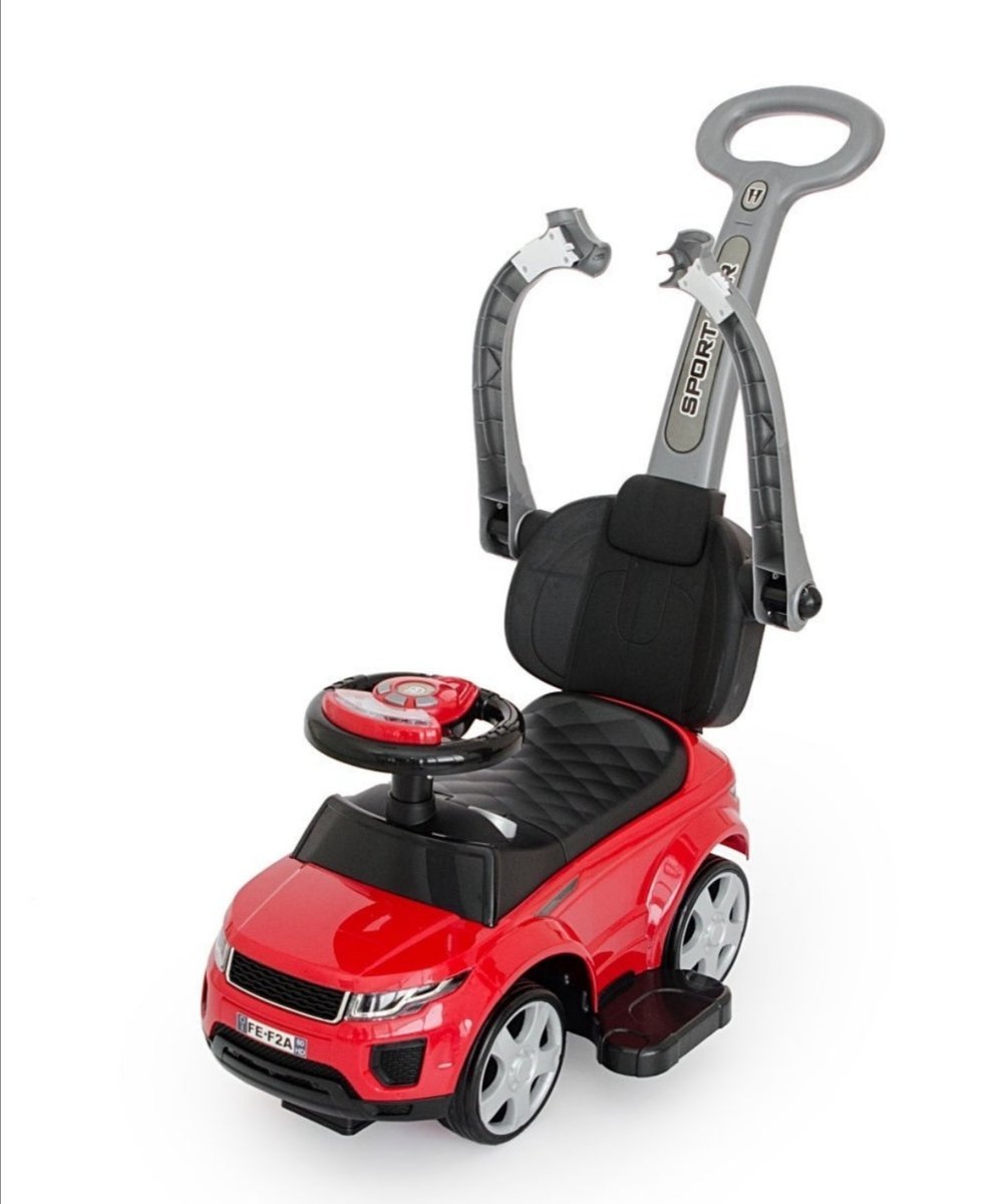 Jeździk Sport Car z prowadnikiem 3w1 GUMOWE koła czerwony