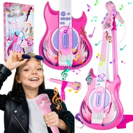 Instrumenty muzyczne dla dzieci - Gitara Elektryczna Rockowa + Mikrofon na Statywie - miniaturka - grafika 1