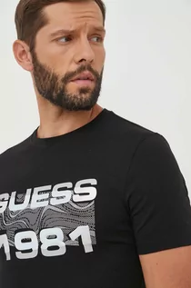 Koszulki męskie - Guess t-shirt męski kolor czarny wzorzysty - grafika 1