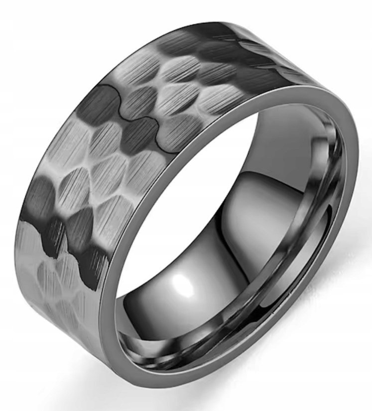 Czarny Pierścionek Młotkowana Faktura Hammered Rings Stal Chirurgiczna