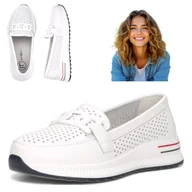Półbuty damskie - Buty Damskie Skórzane FILIPPO Ażurowe Półbuty Na Platformie Białe 36 - miniaturka - grafika 1