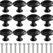 Zawiasy, okucia i inne akcesoria - 12 szt. (23*23*21 mm) czarnych okrągłych klamek do drzwi, uchwytów do szuflad, uchwytów do szuflad ze śrubami do szafek i biurek - miniaturka - grafika 1