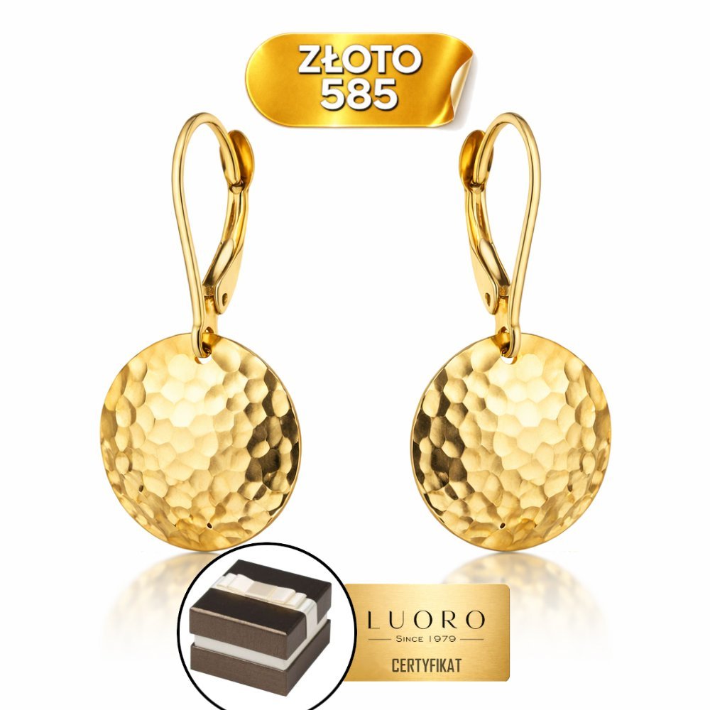 KOLCZYKI ZŁOTE 585 14K DIAMENTOWANE KOŁA 27,3 MM ANGIELSKIE ZAPIĘCIE