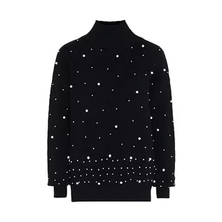 Swetry damskie - faina Damski sweter z cekinami, elegancki sweter akrylowy czarny rozmiar XL/XXL, czarny, XL - grafika 1