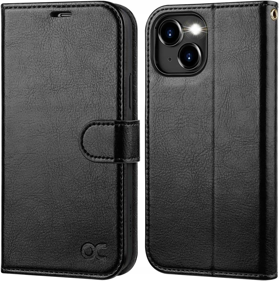 Etui portfel do iPhone 15 klapka, stojak, czarne Portfelowe