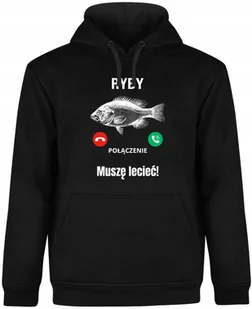BLUZA MĘSKA Z KAPTUREM WĘDKARSKA DLA WĘDKARZA RYBY CZARNA R-M A65 - Bluzy męskie - miniaturka - grafika 1