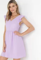 Sukienki - Fioletowa Rozkloszowana Sukienka Mini z Tkaniny Plumeti i Odkrytymi Plecami Caitadi - miniaturka - grafika 1