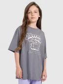 Koszulki dla dziewczynek - 4F T-shirt oversize z nadrukiem dziewczęcy - szary 122 (6-7 lat) - miniaturka - grafika 1