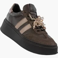 Półbuty damskie - Sneaersy Damskie Skórzane Buty Na Platformie Półbuty Eleganckie Brązowe CheBello Brązowy 39 - miniaturka - grafika 1