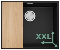 Zlewozmywaki - Zlewozmywak granitowy z dużą komorą XXL jednokomorowy Nablatowy bez ociekacza Czarny Londyn 60 Slim. Baterie kuchenne i syfon do wyboru. Primagran - miniaturka - grafika 1