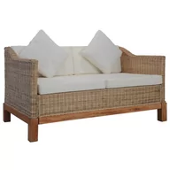 Sofy ogrodowe - vidaXL vidaXL 2-osobowa sofa z poduszkami, naturalny rattan - miniaturka - grafika 1