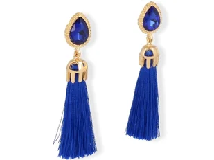 Klipsy do uszu długie wiszące sznurki z niebieskim oczkiem - Kolczyki - miniaturka - grafika 1