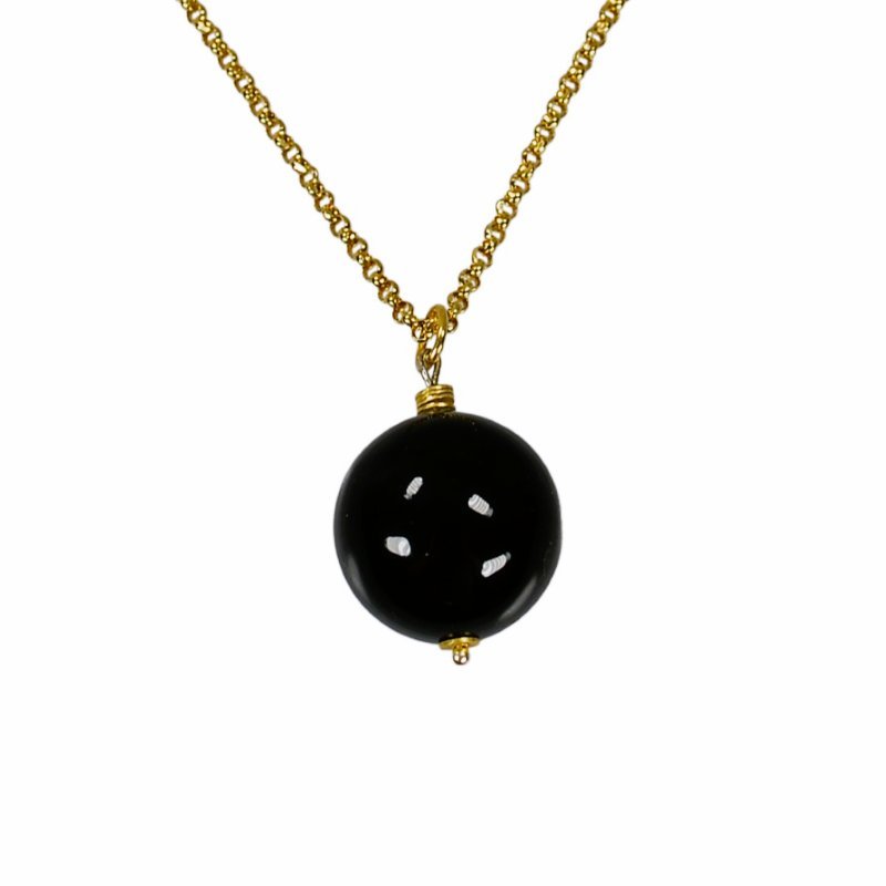 Wisiorek z Onyksową kulką z pozłacanym srebrem