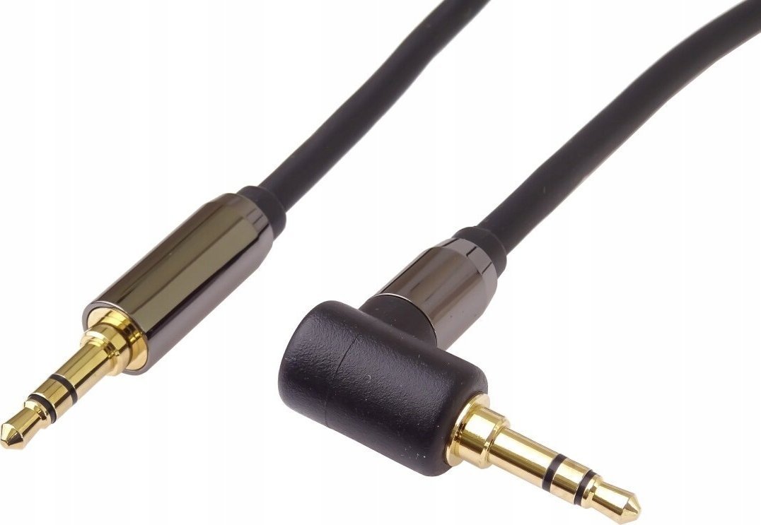 PremiumCord HQ stíněný kabel stereo Jack 3.5mm - Jack 3.5mm zahnutý 90°, 1,5m