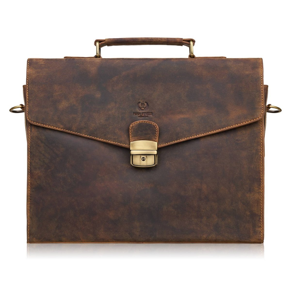 Męska skórzana aktówka brązowa na dokumenty teczka na ramie z kluczykiem vintage Paolo Peruzzi T-146-HBR