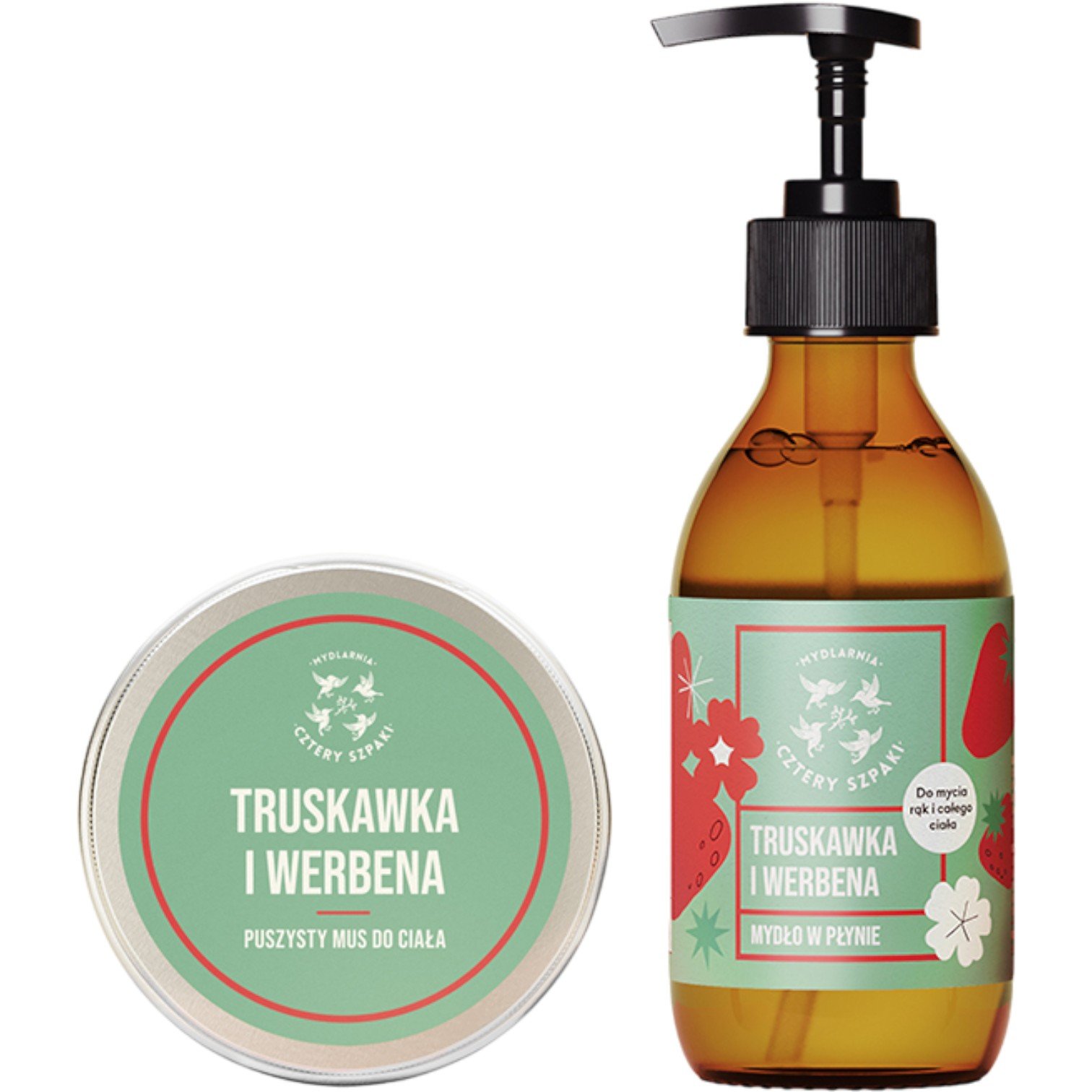 Mydlarnia Cztery Szpaki Zestaw Truskawka i Werbena 3: mydło w płynie + mus do ciała