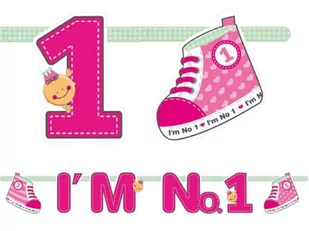 Party Deco Baner na roczek Im No 1 różowy 110 cm 1 szt GRL10-R - Baby shower i roczek - miniaturka - grafika 1