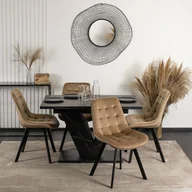 Stoły z krzesłami - Zestaw Stół Prostokątny Rozkładany CLARK 120-160 cm Czarny Marmur i 4 Krzesła Tapicerowane RICK Beżowe Welurowe - miniaturka - grafika 1