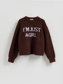 Swetry damskie - Reserved - Sweter z napisem - brązowy - miniaturka - grafika 1