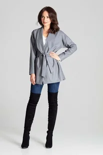 Szara Luźna Niezapinana Marynarka z Eko-skóry - Marynarki i żakiety damskie - miniaturka - grafika 1