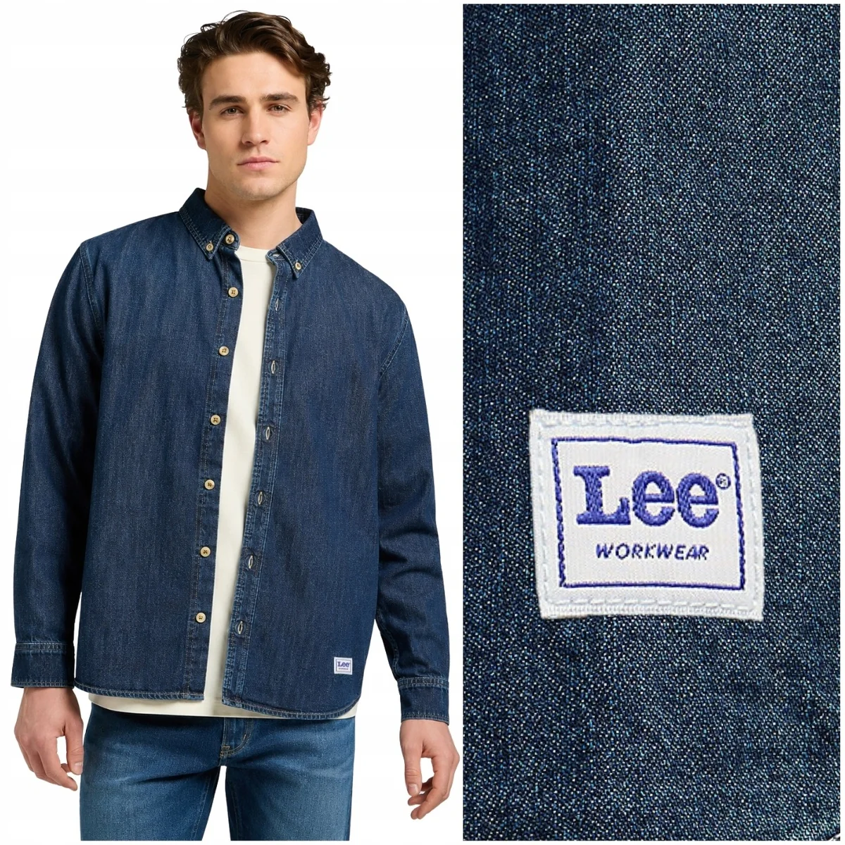 Lee Workwear No Pocket Button Down luźna koszula jeansowa męska XL