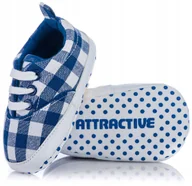 Buty dla dziewczynek - Buciki niemowlęce w kratę, niebieskie niechodki - miniaturka - grafika 1