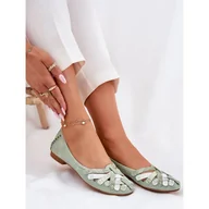 Baleriny - Damskie Skórzane Baleriny Maciejka 01358-50 Miętowe zielone - miniaturka - grafika 1