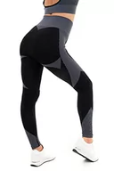 Legginsy - M17 Damskie damskie legginsy teksturowane panele paski wysoka talia odzież sportowa siłownia bieganie spodnie do jogi, Czarny szary, M - miniaturka - grafika 1