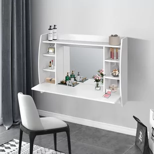 Ścienny stolik toaletowy z lustrem 110x74x485 cm biały MDF - Toaletki - miniaturka - grafika 1