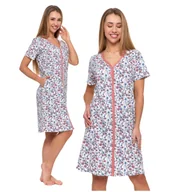 Bielizna nocna - Koszula Nocna Damska Piżama w Kwiatki Krótki Rękaw Rozpinana MORAJ - L - miniaturka - grafika 1