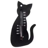 Termometry domowe - Outsideliving Nature Zewnętrzny termometr ścienny, w kształcie kota, czarny - miniaturka - grafika 1