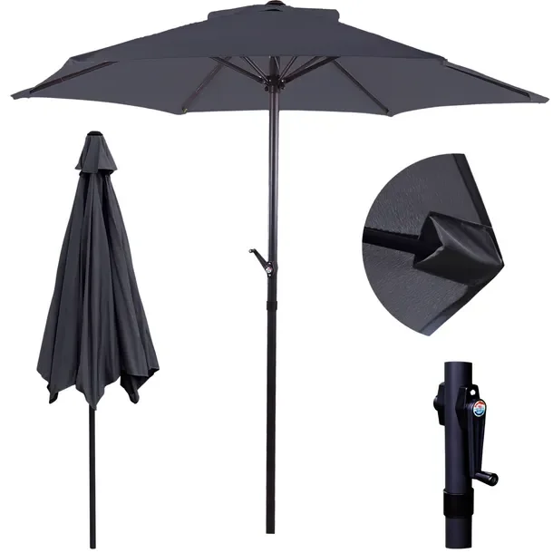 Składany Duży Parasol Ogrodowy Na Taras Balkon Ciemny Szary Porządny 300Cm