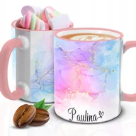 Kubki - Kubek z Piankami MOTYW MARMURU IMIĘ Biało Różowy Kreator - miniaturka - grafika 1