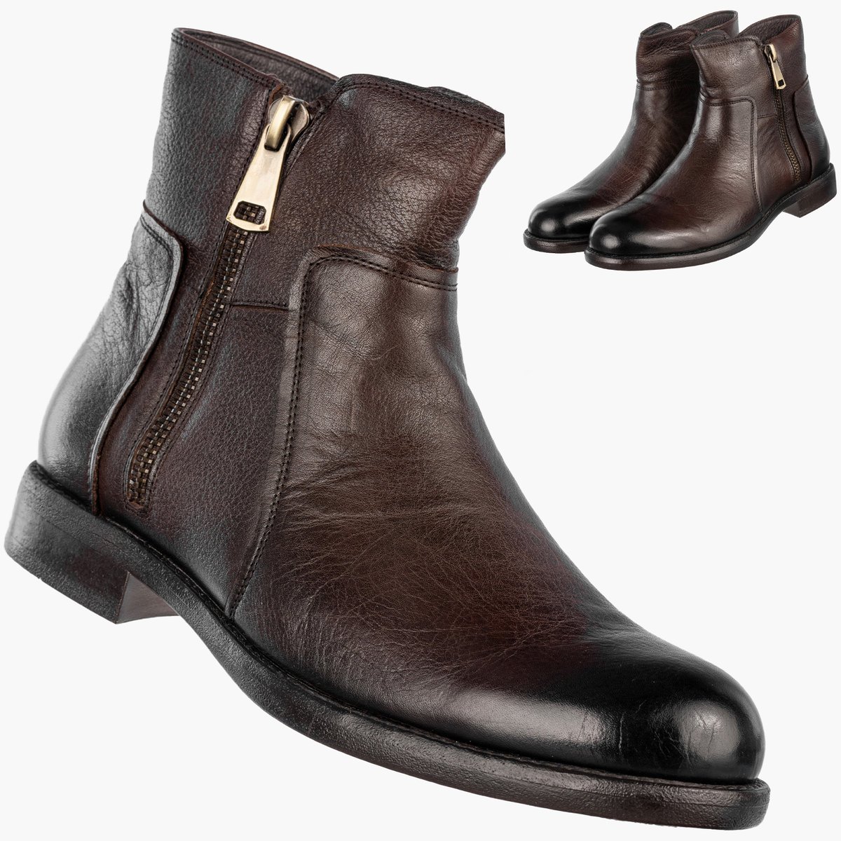 Buty Męskie JOHN DOUBARE Skórzane Botki Trzewiki Brązowe 162B-01D32R Brązowy 43