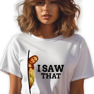 BIAŁA KOSZULKA DAMSKA Krótki Rękaw JESUS SAW THAT Zabawne Wzory Rozmiar S - Zestawy upominkowe - miniaturka - grafika 1