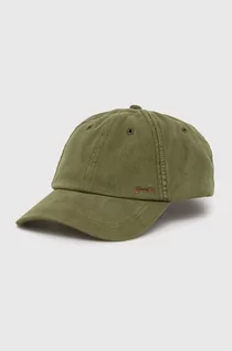 Czapki damskie - Superdry czapka z daszkiem bawełniana kolor zielony gładka - grafika 1