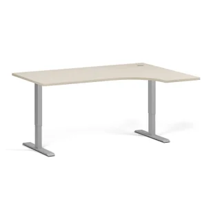 Stół z regulacją wysokości, 1 silnik, 745 - 1235 mm, narożnik L/P, blat 1600 x 1200 mm, podstawa szara, brzoza - Biurka - miniaturka - grafika 1