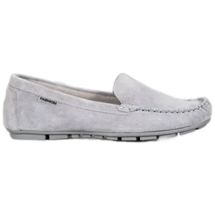 Klasyczne Skórzane Moksyny VINCEZA szare - Vinceza - Mokasyny damskie - miniaturka - grafika 1