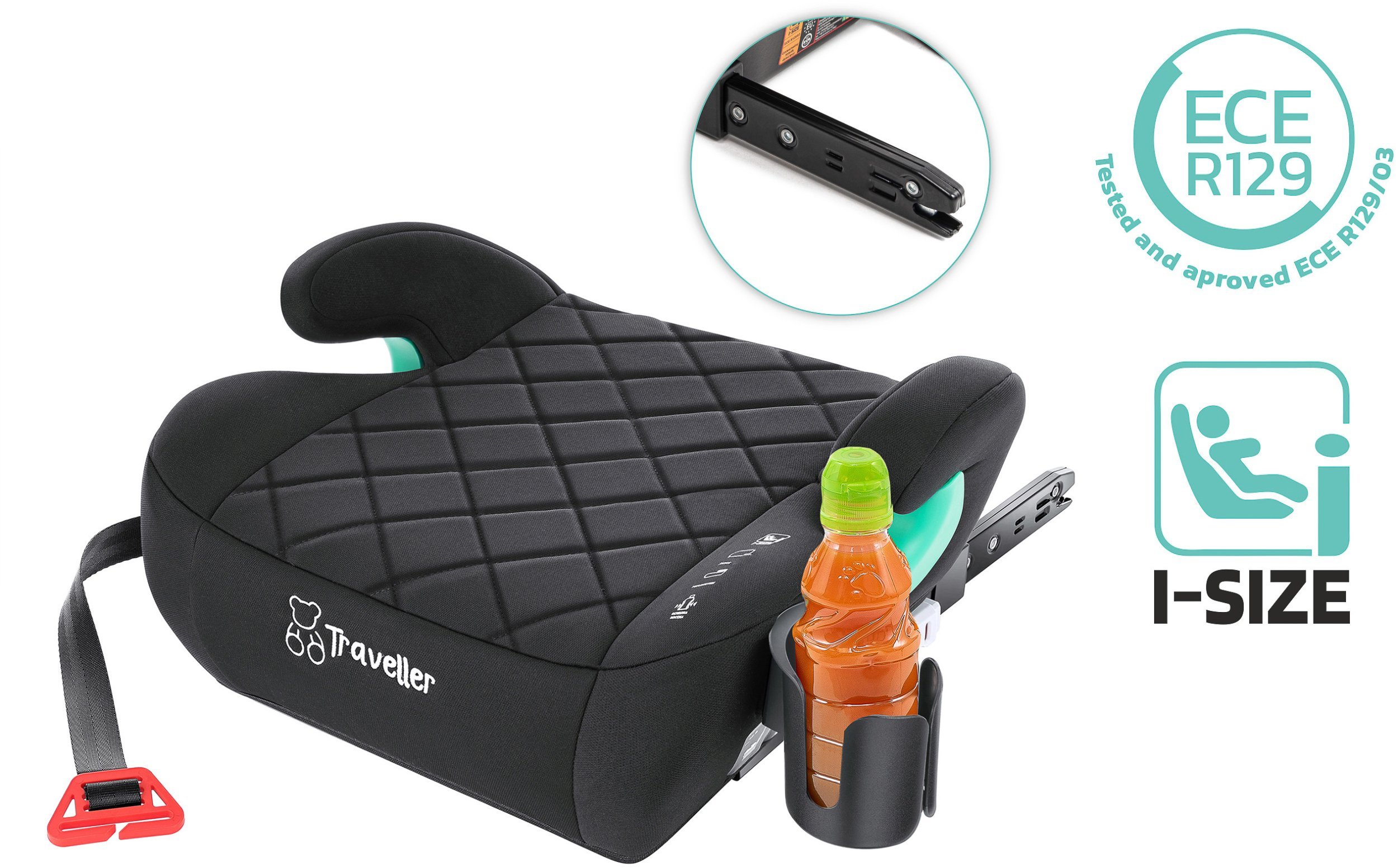 FOTELIK SAMOCHODOWY PODKŁADKA SIEDZISKO Z ISOFIX CZARNY PIKOWANY R129 125-150 CM